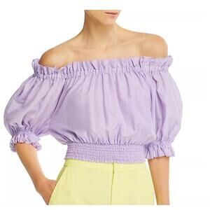 Alice + Olivia Caprina Off Shoulder Smocked Crop Top Lavender Medium